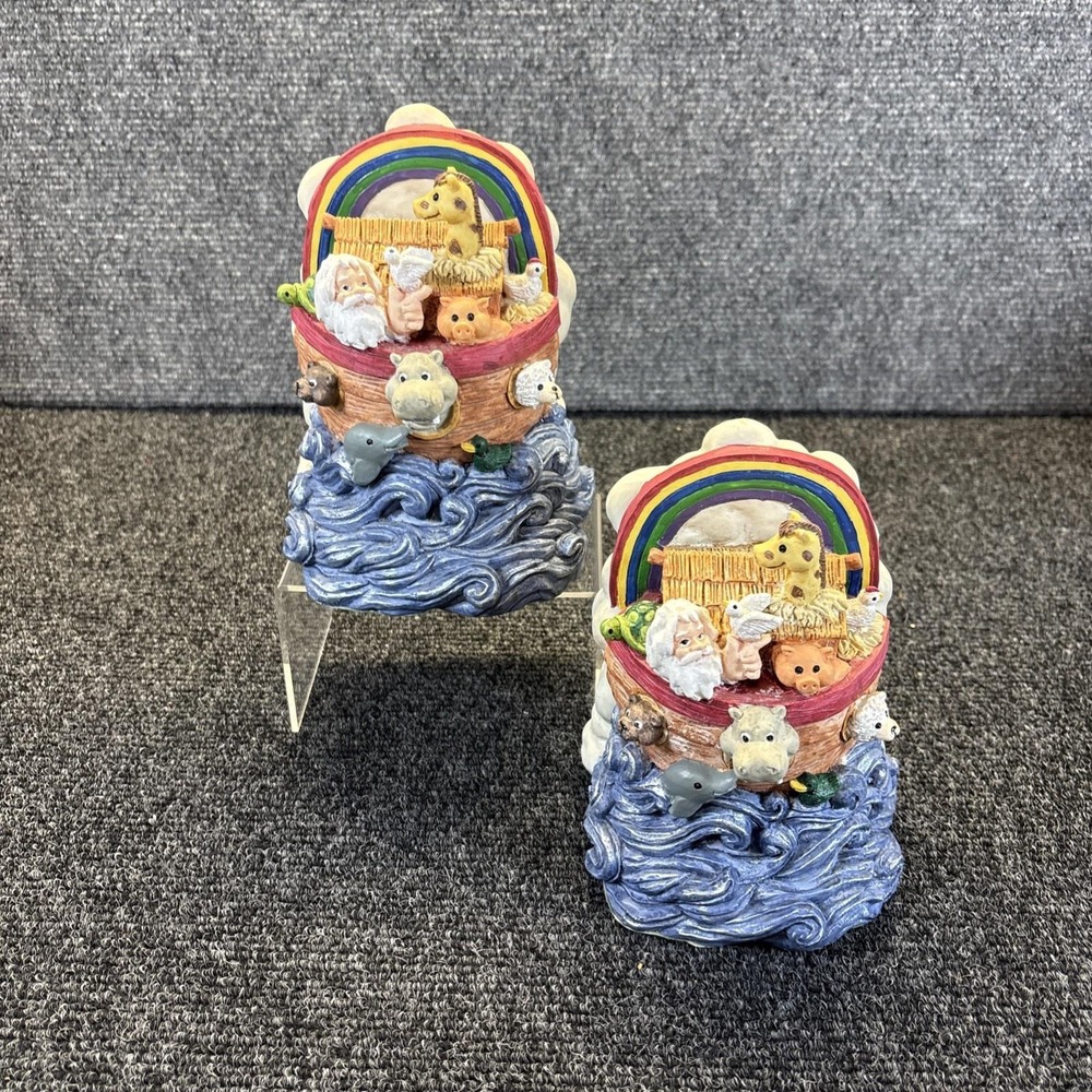 Vtg~Young's Inc~Noah's Ark Resin Bookends~1995